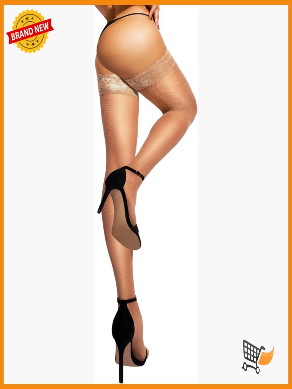 Italian-Made Fishnet Thigh High Stockings Run-Resistant Dual Silicone Lace Top